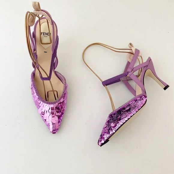 Fendi | Shoes | New Fendi Sequin Heels Pumps Shoes Purple